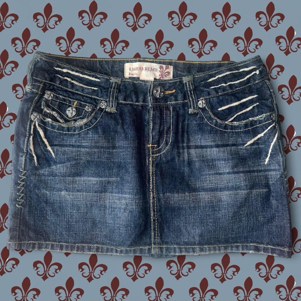 ⋆☠︎︎ ⋆₊ y2k laguna beach jeans co. embroidered mini skirt ⋆༺✮༻⋆